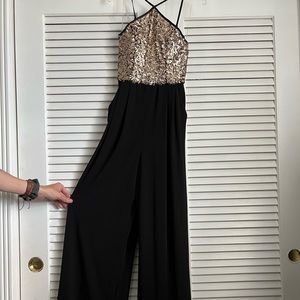 Black and gold floor length romper